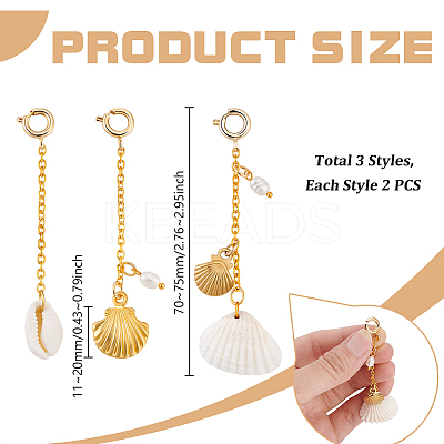 6Pcs 3 Styles Natural Pearl & Shell and Alloy Bikini Pendant Decoration HJEW-GA00063-1