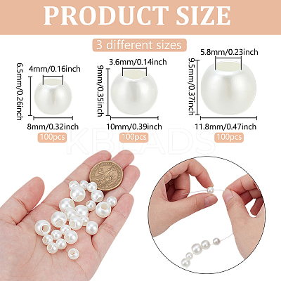 300Pcs 3 Styles ABS Plastic Imitation Pearl Beads KY-NB0001-72-1