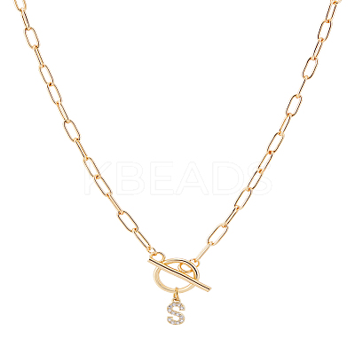 1Pc 304 Stainless Steel Chain & Brass Micro Pave Cubic Zirconia Letter Pendant Necklaces NJEW-LP0001-36S-G-1