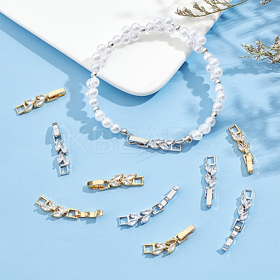10Pcs 2 Colors Rack Plating Brass Clear Cubic Zirconia Watch Band Clasps KK-DC0001-43-1