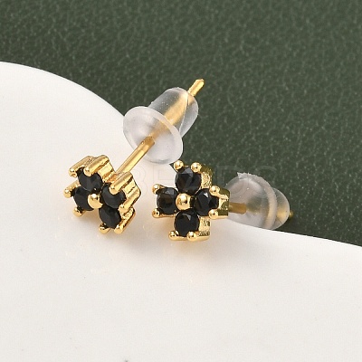 Brass Micro Pave Cubic Zirconia Flower Stud Earrings EJEW-D337-03G-1