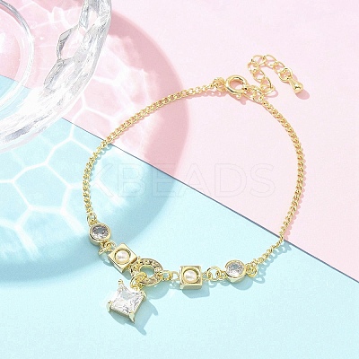 Brass Micro Pave Clear Cubic Zirconia Charm Bracelets for Women BJEW-C083-01B-G-1