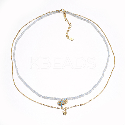 Faceted Natural Blue Topaz Tiered Necklaces NJEW-F212-10G-1