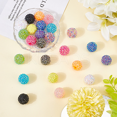 24Pcs 12 Colors Resin Rhinestone Beads RESI-PA0001-04-1