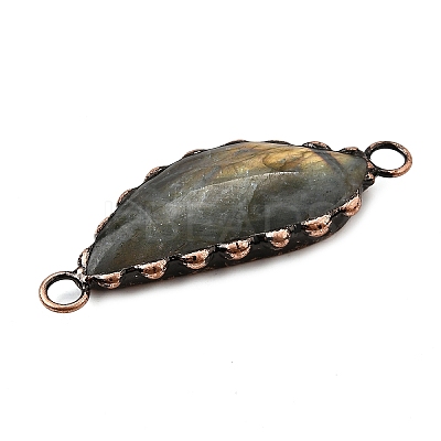 Brass Pave Natural Labradorite Feather Connector Charms G-Q350-03A-1