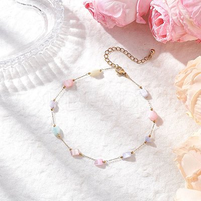 Dyed Nuggets Natural Shell & 304 Stainless Steel Link Chain Anklets AJEW-AN00726-1