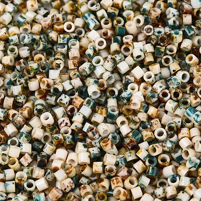 Spray Painted Picasso Cylinder Glass Seed Beads GLAA-T028-12A-10-1