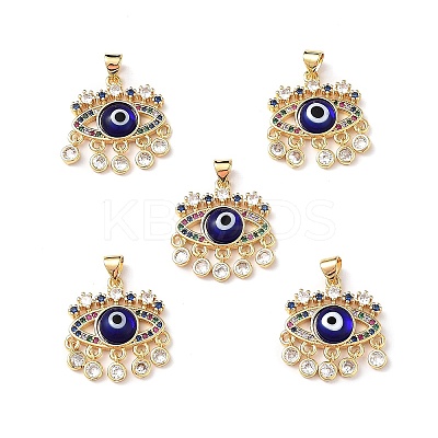 Lampwork Evil Eye Pendants with Colorful Cubic Zirconia ZIRC-L102-13G-04-1