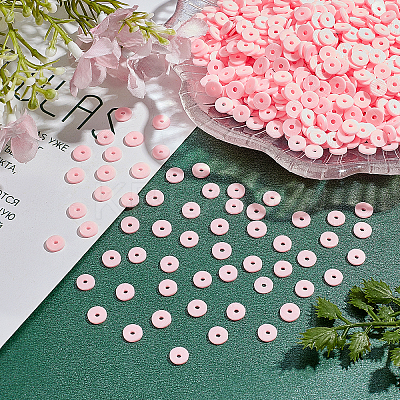 10 Strands Flat Round Handmade Polymer Clay Beads CLAY-PH0001-44W-1