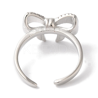 Bowknot Brass Micro Pave Clear Cubic Zirconia Open Cuff Rings for Women LS-RJEW-C098-05P-1