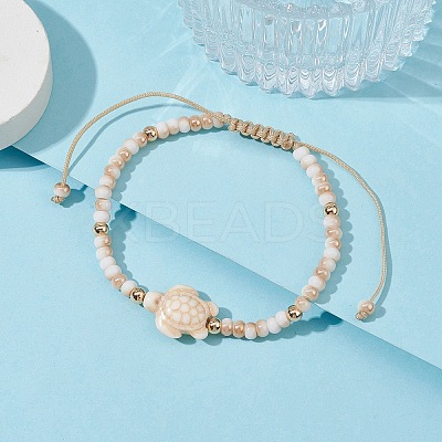 Turtle Synthetic Turquoise & Glass Braided Bead Bracelets BJEW-JB09875-1