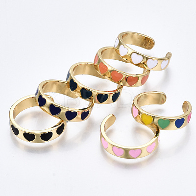 Brass Enamel Cuff Rings RJEW-S045-076-NR-1