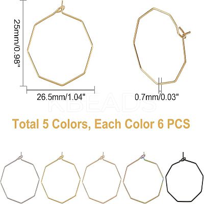 30Pcs 5 Colors Ion Plating(IP) 316 Surgical Stainless Steel Hoop Earrings Findings STAS-UN0030-95-1