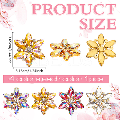 4Pcs 4 Colors Alloy Rhinestone Cabochons FIND-MA0001-09-1