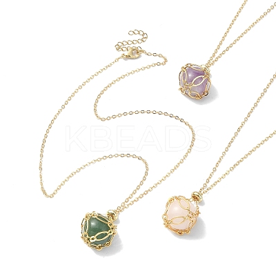 Natural Mixed Gemstone Round Pendant Necklaces NJEW-JN04565-1
