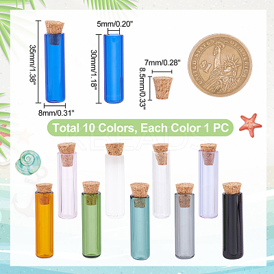 10Pcs 10 Colors Tube Glass Cork Bottles Ornament DJEW-PH0001-13-1