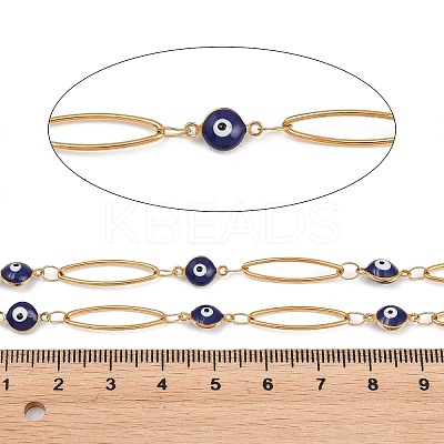 304 Stainless Steel Enamel Evil Eye & Horse Eye Link Chains CHS-K021-11G-03-1