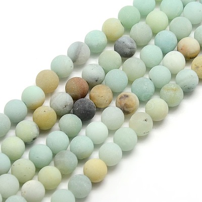 Natural Frosted Flower Amazonite Round Bead Strands G-M064-6mm-07-1