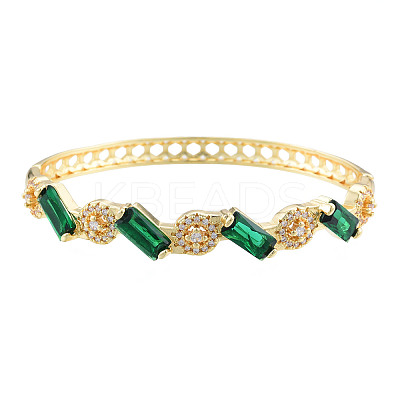 Cubic Zirconia Rectangle & Evil Eye Hinged Bangle BJEW-N012-047-1