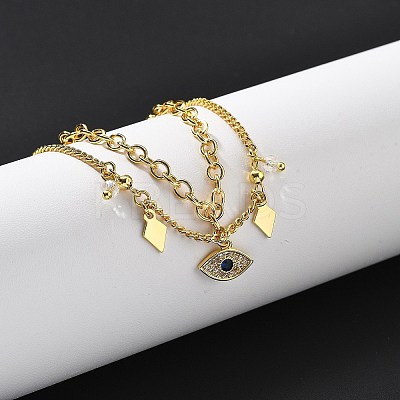 Brass Micro Pave Cubic Zirconia Multi-strand Charm Bracelets BJEW-U020-15G-1