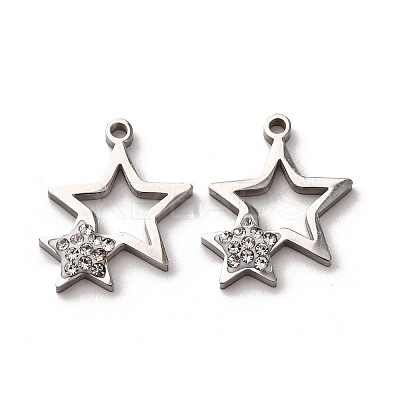 304 Stainless Steel Clay Rhinestone Pendants STAS-P406-17I-P-1