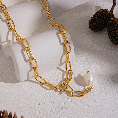 Minimalist Natural Freshwater Pearl Y-shaped Pendant Lariat Necklace 304 Stainless Steel Jewelry EE6125-1
