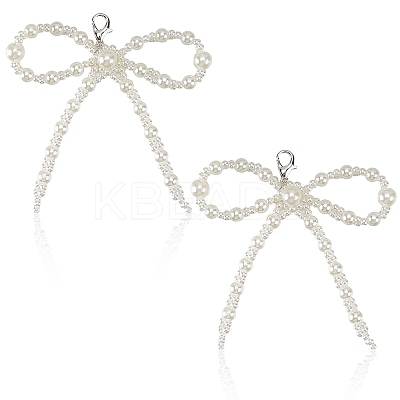 Plastic Imitation Pearl Bowknot Shoe Charms DIY-WH20002-152D-1