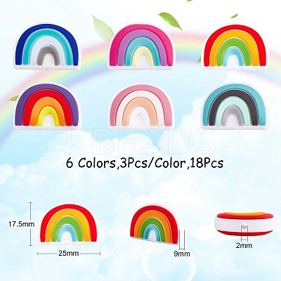 18Pcs 6 Colors Rainbow Silicone Focal Beads Bulk Rainbow Loose Spacer Beads Charm Color Silicone Beads Kit for DIY Necklace Bracelet Earrings Keychain Craft Jewelry Making JX322A-1