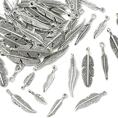 60Pcs Tibetan Style Alloy Feather Pendants TIBEP-FS0001-21-1