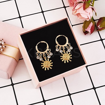 Sun Brass Dangle Huggie Hoop Earrings EJEW-SW00001-04-1