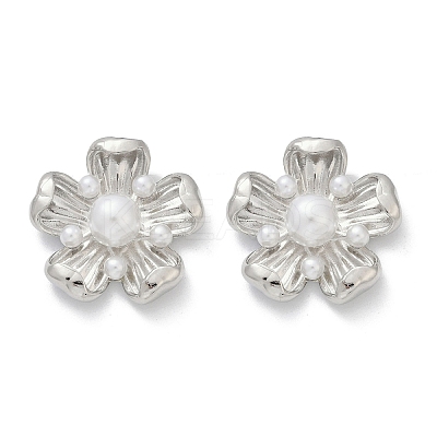 Flower Brass ABS Imitation Pearl Stud Earrings EJEW-M082-08P-1