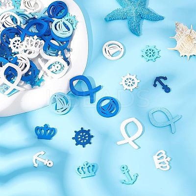 100Pcs 5 Styles Ocean Theme Dyed Wood Pendants WOOD-NB0001-96-1