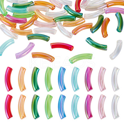 50Pcs UV Plating Transparent Rainbow Iridescent Acrylic Beads OACR-TA0004-19-1