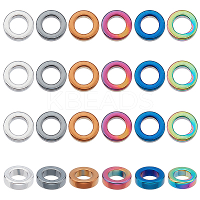 24Pcs 6 Colors PVD Vacuum Plating Non-magnetic Synthetic Hematite Linking Rings G-AR0004-76-1
