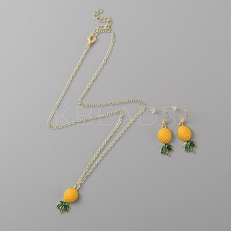 Alloy Pineapple Pendant Necklace & Dangle Earrings AJEW-WH0413-14-1