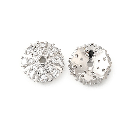 Flower Brass Clear Cubic Zirconia Bead Caps KK-V008-03P-1