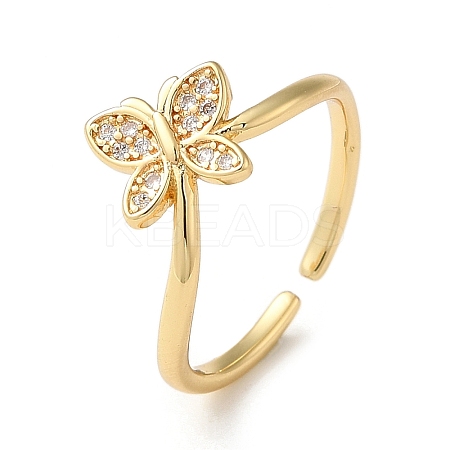 Rack Plating Brass Micro Pave Clear Cubic Zirconia Open Cuff Rings RJEW-M162-01G-1