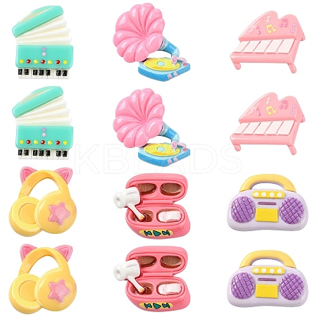 30Pcs 6 Styles Opaque Music Theme Resin Cabochons CRES-YW0002-48-1