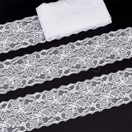 Polyester Elastic Flower Lace Trim Fabric DIY-WH0632-94B-1