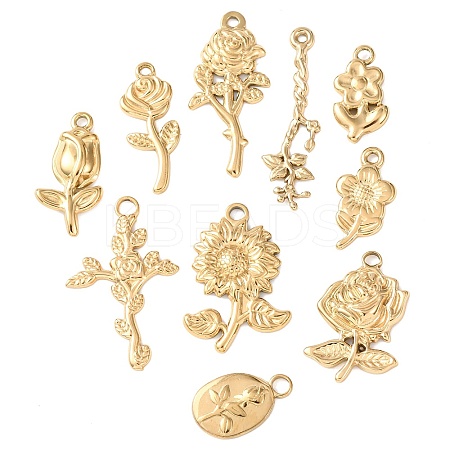 10Pcs 304 Stainless Steel Pendants STAS-P432-09G-1