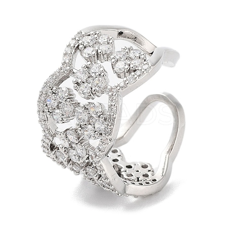 Rack Plating Brass Micro Pave Cubic Zirconia Cuff Rings RJEW-D025-18P-1