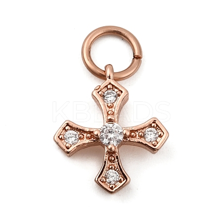 Brass Micro Pave Cubic Zirconia Tiny Cross Charms ZIRC-G128-04RG-1-1