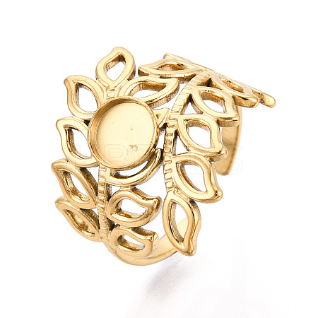 Leaf 304 Stainless Steel Cuff Ring Components X-STAS-T066-27G-1