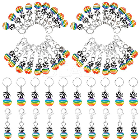100 Charms of 5pcs Alloy Flower with Resin Beaded Cluster Dangle Wine Glass Charms AJEW-AR0001-47-1