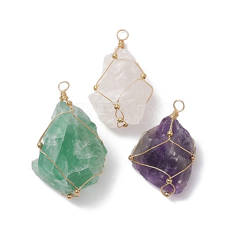 3Pcs Natural Rose Quartz & Amethyst & Fluorite Big Pendants Sets PALLOY-JF02623-1