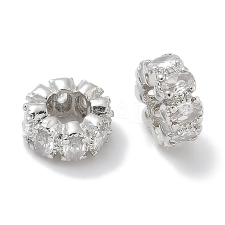 Brass Micro Pave Clear Cubic Zirconia Rondelle European Beads LS-KK-L224-034P-1