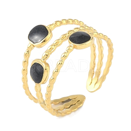 Ion Plating(IP) 304 Stainless Steel Enamel Square Cuff Finger Rings RJEW-L107-058G-02-1