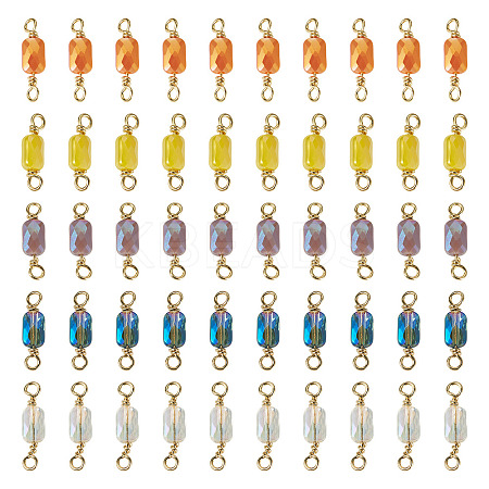 50Pcs 5 Colors Electroplate Glass Faceted Rectangle Connector Charms KK-TA0003-31-1