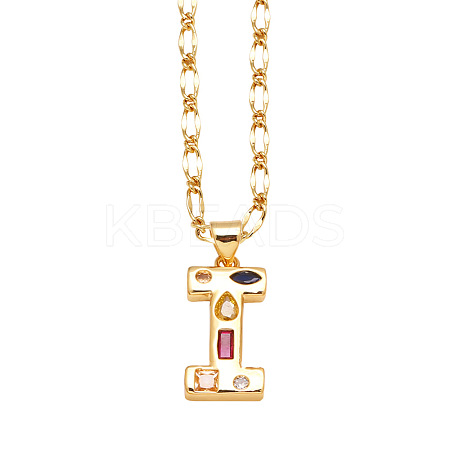Brass Pave Colorful Cubic Zirconia Initial Pendant Necklaces FS-WG26597-09-1