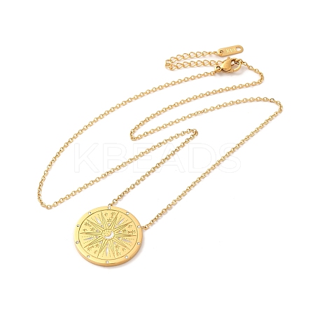 304 Stainless Steel Flat Round Pandant Necklace for Women NJEW-O126-01G-03-1